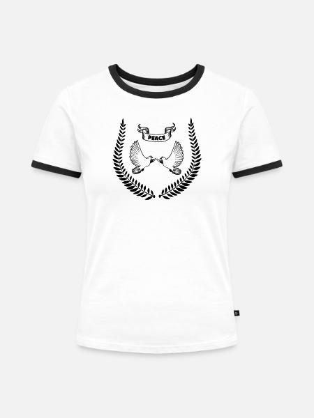 Friedenstauben im Lorbeerkranz - Frauen Kontrast-T-Shirt - Weiß/Schwarz