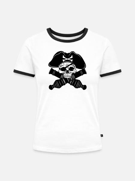 Piratenschädel mit zwei Kanonen - Frauen Kontrast-T-Shirt - Weiß/Schwarz