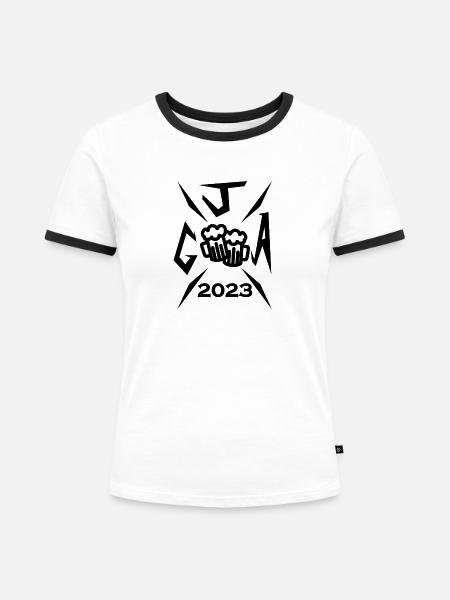 2023 Junggesellenabschied - Frauen Kontrast-T-Shirt - Weiß/Schwarz