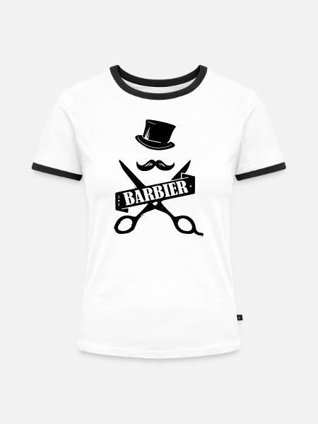 barber barbier shirt - Frauen Kontrast-T-Shirt - Weiß/Schwarz