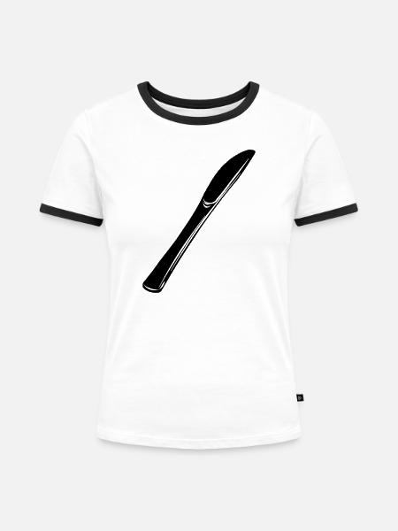 Messerbesteck - Frauen Kontrast-T-Shirt - Weiß/Schwarz