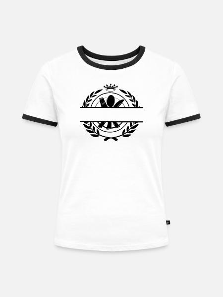 Besteckmenü-Logo mit Krone - Frauen Kontrast-T-Shirt - Weiß/Schwarz