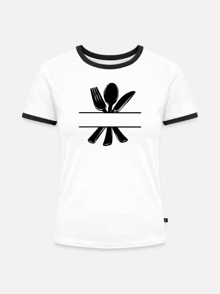 Besteck-Menü-Logo mit transparenter Leiste - Frauen Kontrast-T-Shirt - Weiß/Schwarz