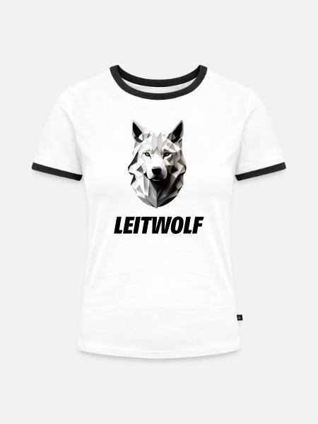 weißer Kopf vom Leitwolf - Frauen Kontrast-T-Shirt - Weiß/Schwarz