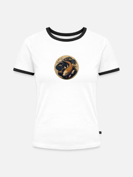 Goldener Nippon-Rundkoi - Frauen Kontrast-T-Shirt - Weiß/Schwarz