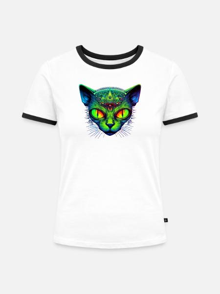 Hypnotische Katze - Frauen Kontrast-T-Shirt - Weiß/Schwarz