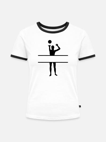 Schattenbild des Volleyballspielers - Frauen Kontrast-T-Shirt - Weiß/Schwarz