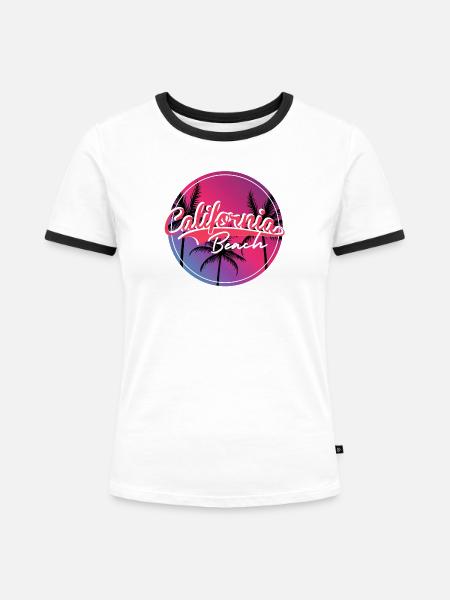 California Beach Neon-Schrift - Frauen Kontrast-T-Shirt - Weiß/Schwarz