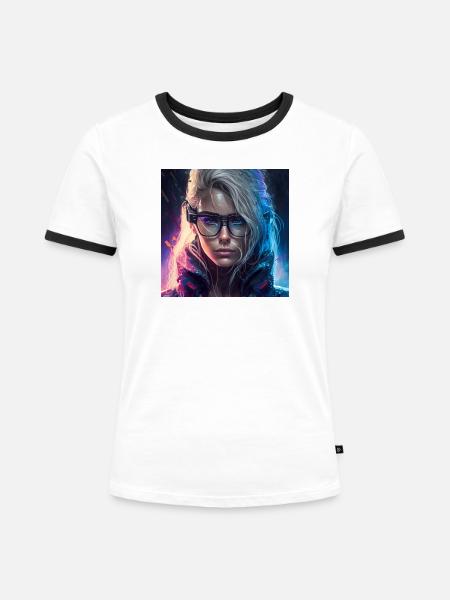 Hübsche Bunte Frau mit Brille - Frauen Kontrast-T-Shirt - Weiß/Schwarz