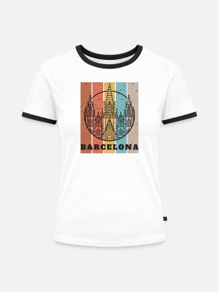 Barcelona Gothic Skyline Farbblock-Poster - Frauen Kontrast-T-Shirt - Weiß/Schwarz