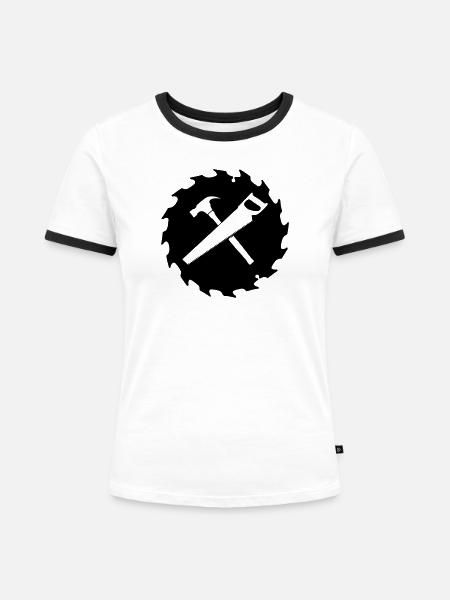 Transparenter geschnittener Sägeblattschreiner - Frauen Kontrast-T-Shirt - Weiß/Schwarz
