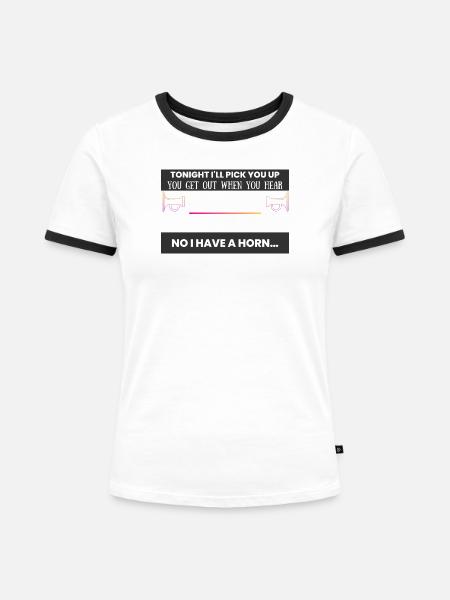 Hupen-Witz: Hast du ein Auto? - Frauen Kontrast-T-Shirt - Weiß/Schwarz