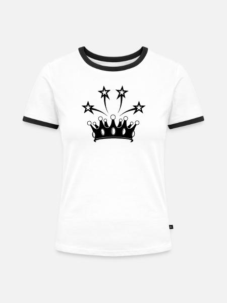 Krone mit Sternen - Frauen Kontrast-T-Shirt - Weiß/Schwarz