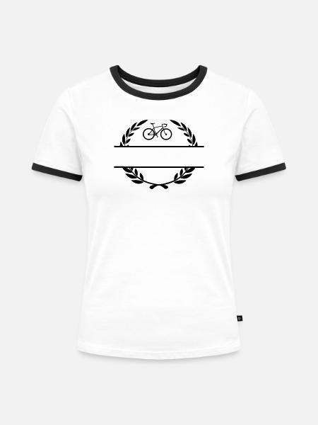 Fahrrad im Lorbeerkranz - Frauen Kontrast-T-Shirt - Weiß/Schwarz