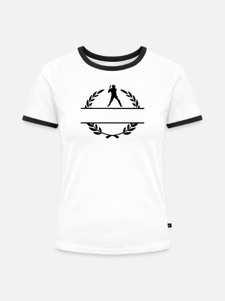 Baseballspieler bereit, Monogramm zu treffen - Frauen Kontrast-T-Shirt - Weiß/Schwarz