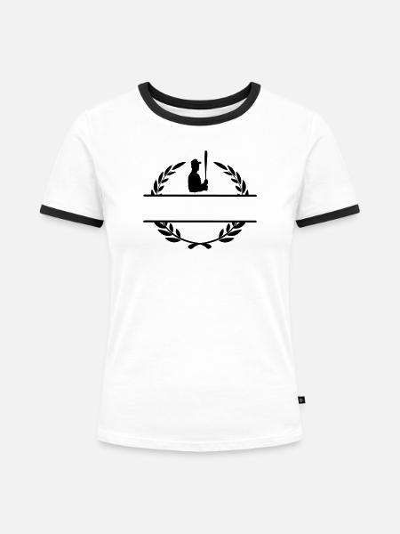 Baseball-Hitter im Lorbeerkranz-Monogramm - Frauen Kontrast-T-Shirt - Weiß/Schwarz