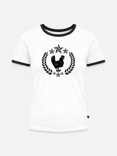 Schwarzes Huhn mit Sternen - Frauen Kontrast-T-Shirt - Weiß/Schwarz