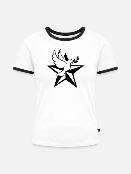 Stern mit Taube - Frauen Kontrast-T-Shirt - Weiß/Schwarz
