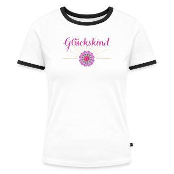 Glückskind - Wortschätze - vergessene Wörter - Frauen Kontrast-T-Shirt - Weiß/Schwarz - Vorne - Selfina (174cm)