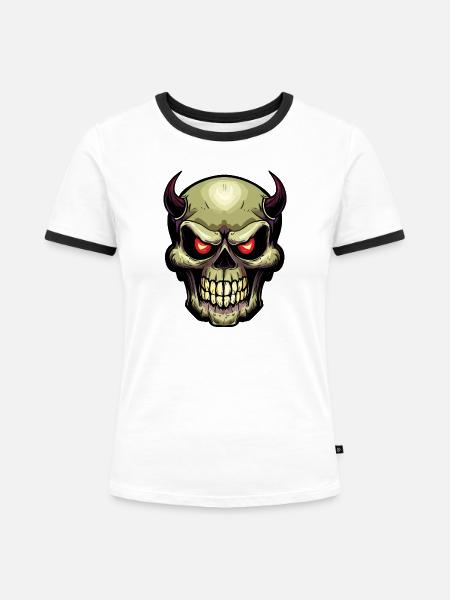 Schädel - Frauen Kontrast-T-Shirt - Weiß/Schwarz
