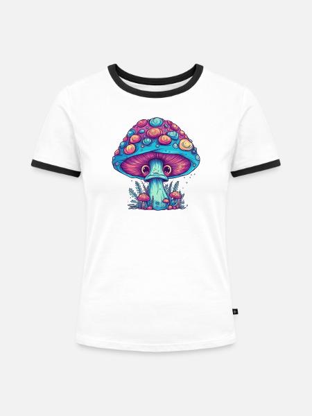 Psychedelischer Pilz - Magischer Pilz - Frauen Kontrast-T-Shirt - Weiß/Schwarz