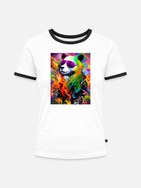 Regenbogen Panda Sonnenbrille - Frauen Kontrast-T-Shirt - Weiß/Schwarz
