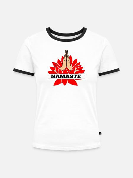 Roter Lotus Namaste - Frauen Kontrast-T-Shirt - Weiß/Schwarz