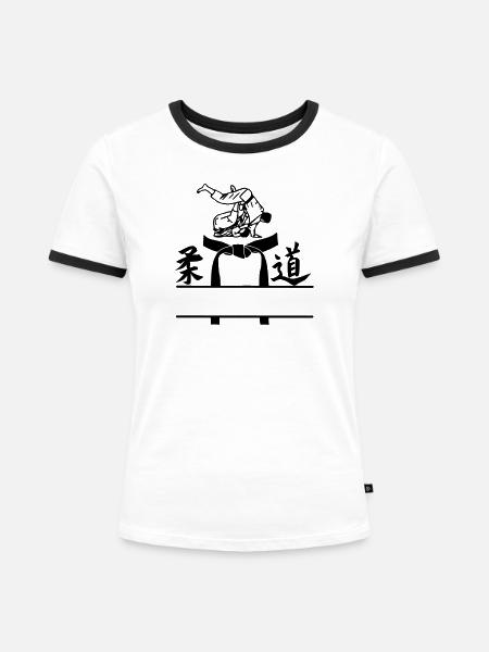 OBI Band Judo - Frauen Kontrast-T-Shirt - Weiß/Schwarz
