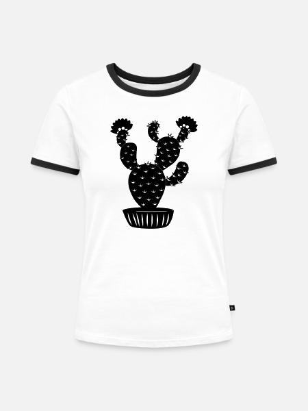 Blumentopf mit Kaktus - Frauen Kontrast-T-Shirt - Weiß/Schwarz