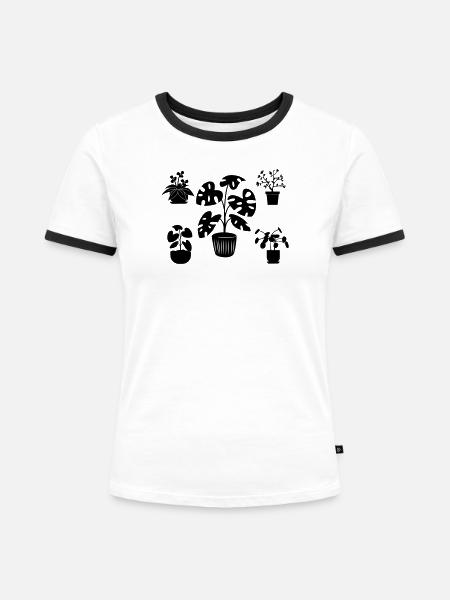 Zimmerpflanzen fünf - Frauen Kontrast-T-Shirt - Weiß/Schwarz