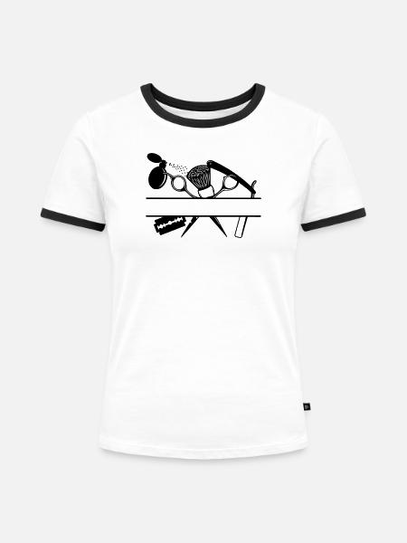 Textbanner für Friseurattribute - Frauen Kontrast-T-Shirt - Weiß/Schwarz