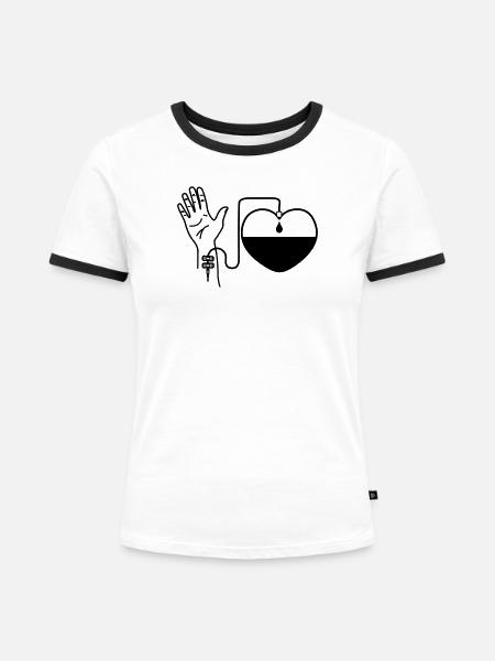 Bluthandtropfen im Herzen - Frauen Kontrast-T-Shirt - Weiß/Schwarz