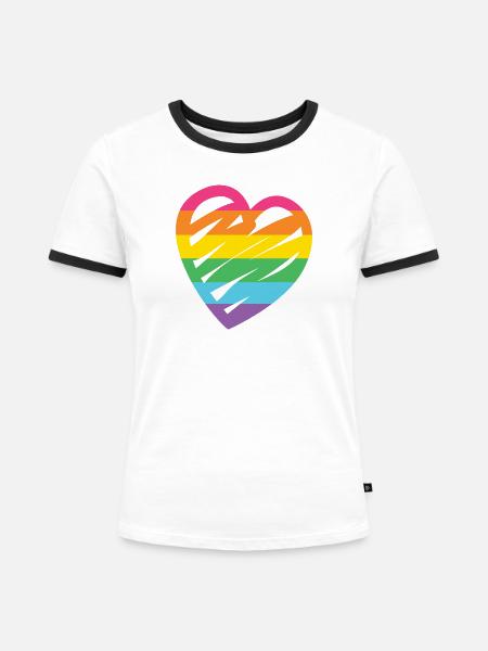 LGBTQ-Regenbogenherz - Frauen Kontrast-T-Shirt - Weiß/Schwarz