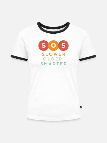 SOS Slower Older Smarter Design - Frauen Kontrast-T-Shirt - Weiß/Schwarz
