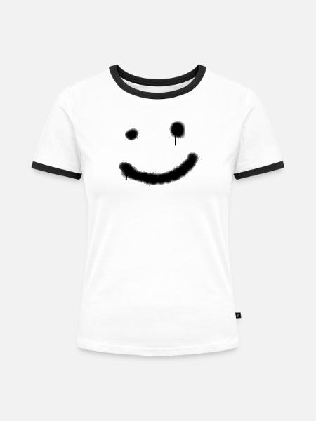 Das Lächeln - Frauen Kontrast-T-Shirt - Weiß/Schwarz