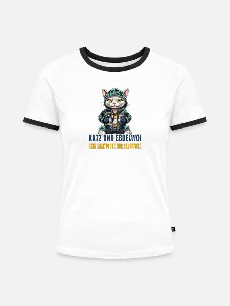 Apfelwein und Katzen Design - Frauen Kontrast-T-Shirt - Weiß/Schwarz