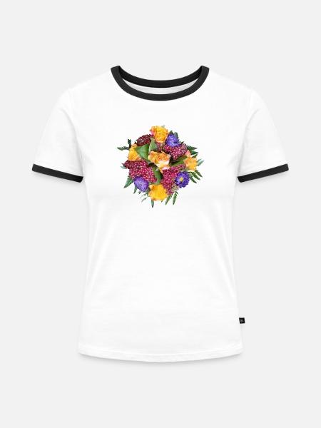 Gelb-Lila Rosenstrauß Mix - Frauen Kontrast-T-Shirt - Weiß/Schwarz