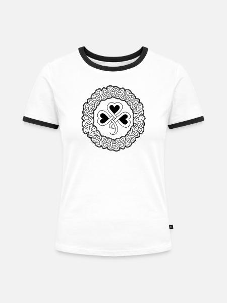Herz-Triquetra-Knoten Wikingersymbol - Frauen Kontrast-T-Shirt - Weiß/Schwarz