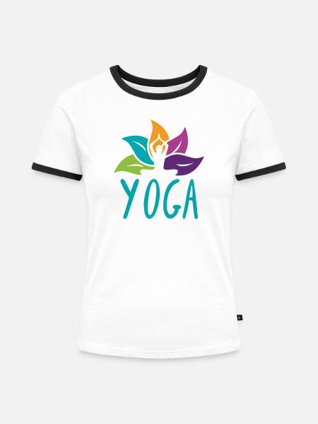 Vibrant Lotus Yoga Embrace - Frauen Kontrast-T-Shirt - Weiß/Schwarz