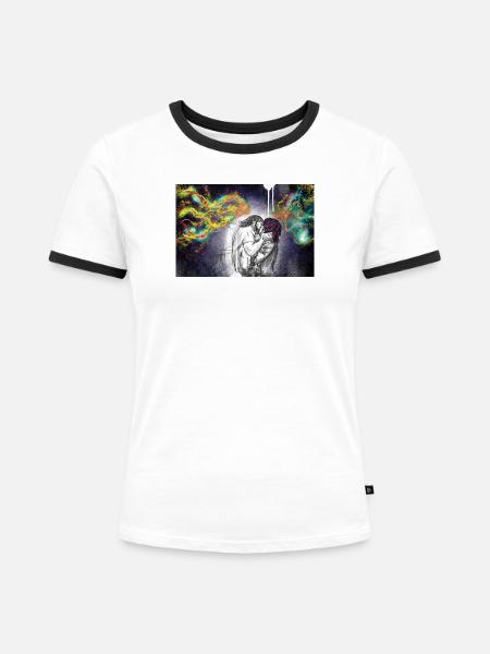 First kiss - Frauen Kontrast-T-Shirt - Weiß/Schwarz