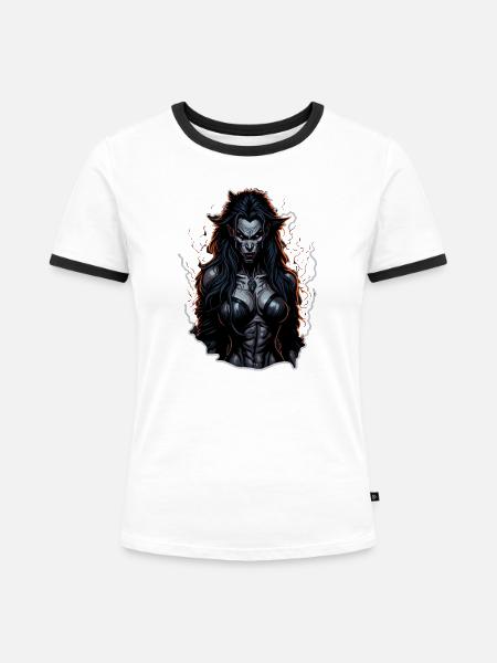 Werwolf Weibchen Dunkle Feuer-Aura - Frauen Kontrast-T-Shirt - Weiß/Schwarz