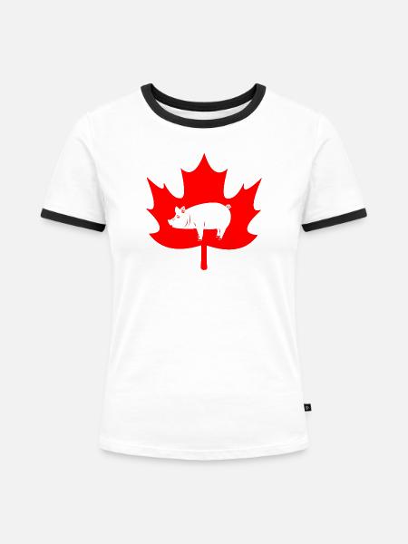 Logo des kanadischen Ahornblattschweins - Frauen Kontrast-T-Shirt - Weiß/Schwarz