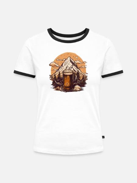 Berggipfel mit Bierkrug Design - Frauen Kontrast-T-Shirt - Weiß/Schwarz