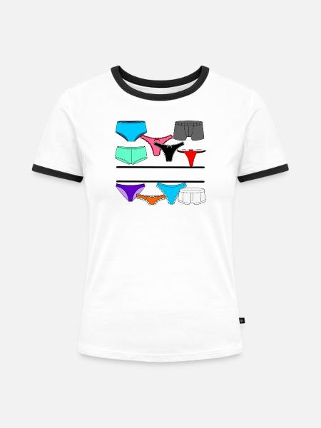 Dessous-Logo mit Slip und Unterhose - Frauen Kontrast-T-Shirt - Weiß/Schwarz