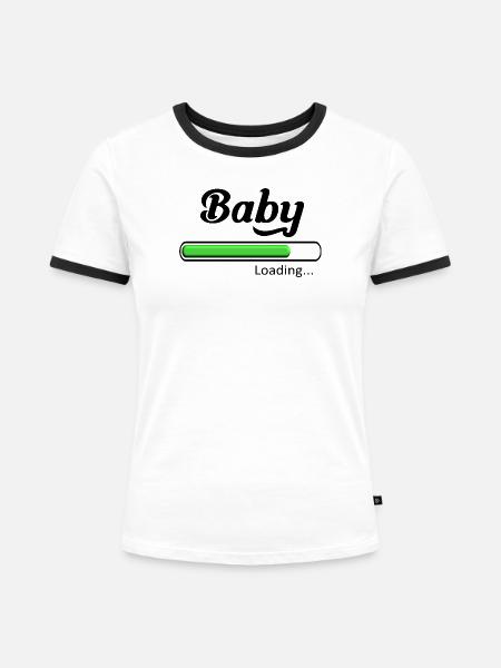 Baby-Loading. - Frauen Kontrast-T-Shirt - Weiß/Schwarz