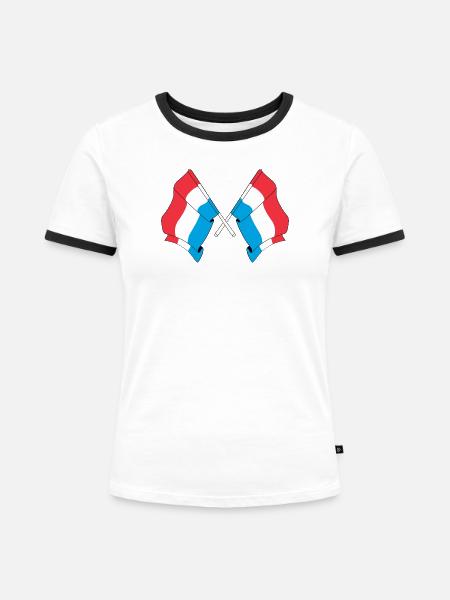 Zwei Flaggen Luxemburgs - Frauen Kontrast-T-Shirt - Weiß/Schwarz