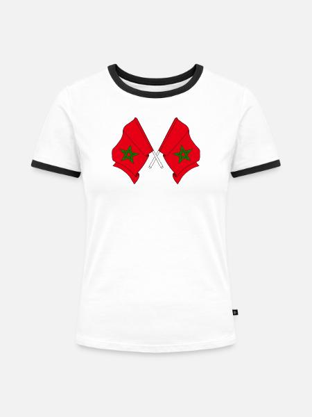 Zwei Flaggen Marokkos gekreuzt - Frauen Kontrast-T-Shirt - Weiß/Schwarz