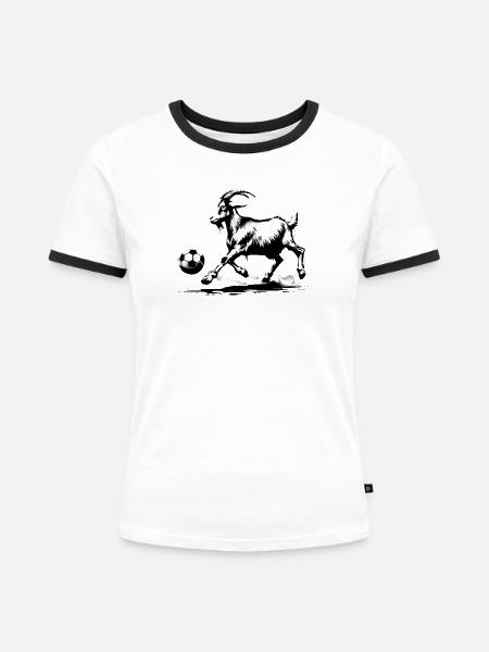 Geißbock spielt Fußball - Frauen Kontrast-T-Shirt - Weiß/Schwarz