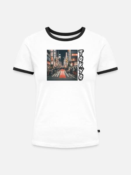 Tokyo - Frauen Kontrast-T-Shirt - Weiß/Schwarz