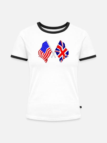 Flagge USA und Flagge England - Frauen Kontrast-T-Shirt - Weiß/Schwarz